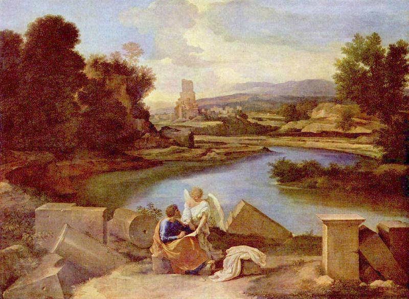 Nicolas Poussin Landschaft mit dem Hl. Matthaus